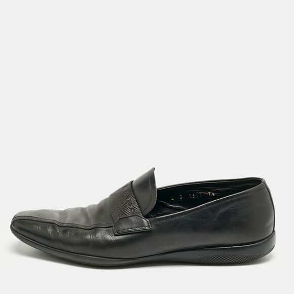 Prada Black Leather Penny Slip On Loafers Size 41.5 - Picture 1 of 7